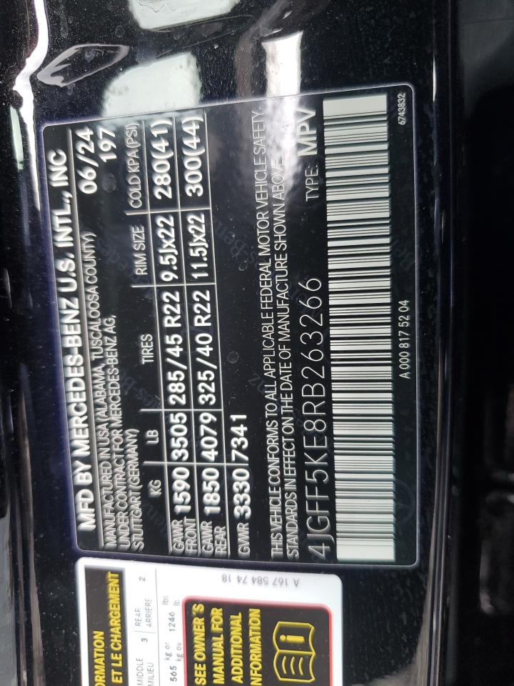 2024 MERCEDES-BENZ GLS 450 4MATIC VIN:4JGFF5KE8RB263266