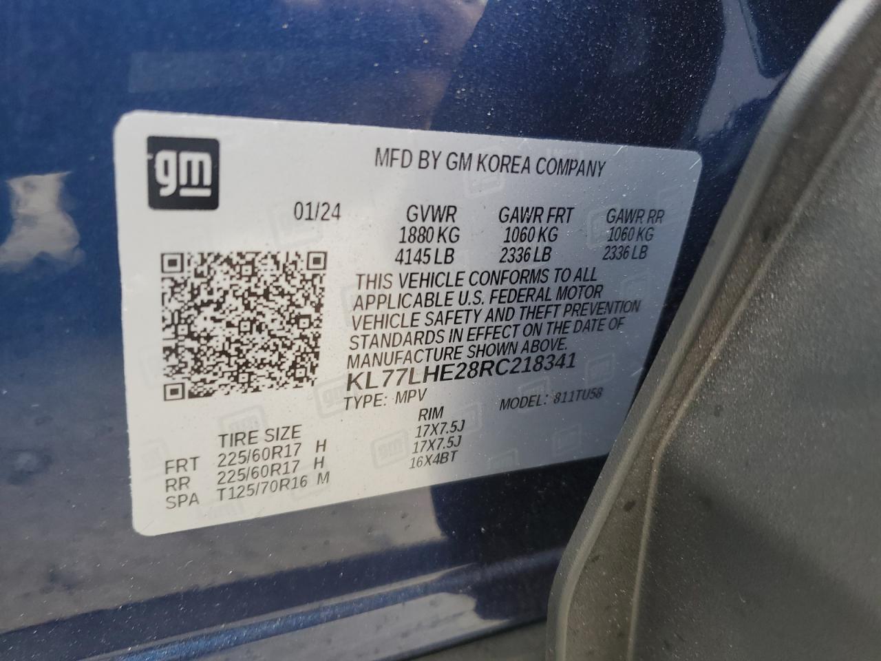 2024 CHEVROLET TRAX 1LT VIN:KL77LHE28RC218341