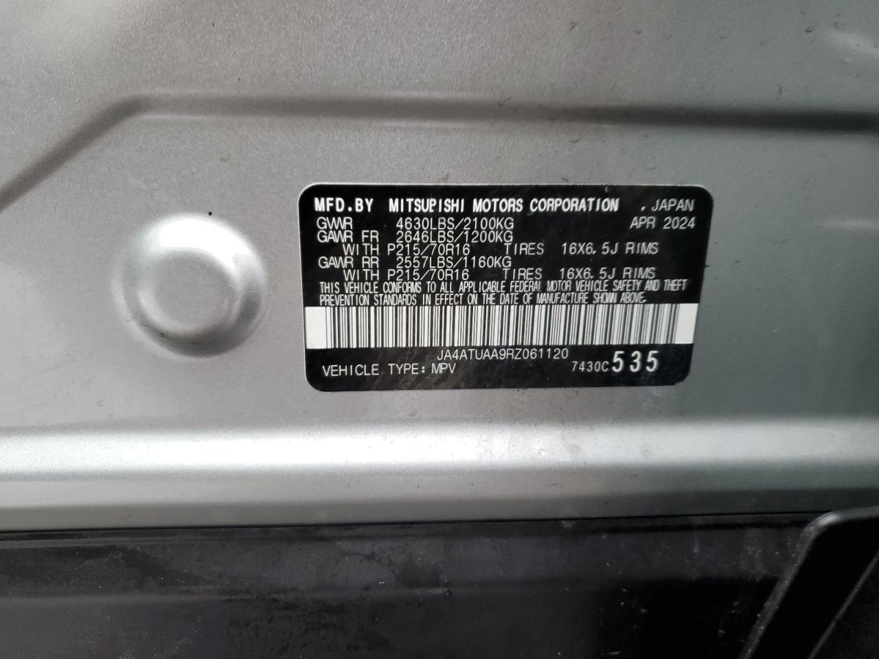 2024 MITSUBISHI ECLIPSE CROSS ES VIN:JA4ATUAA9RZ061120