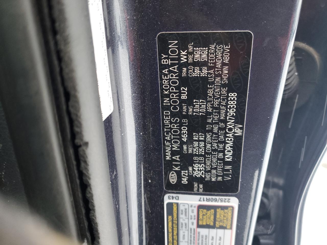 2022 KIA SPORTAGE LX VIN:JTHCM1D29G5011366