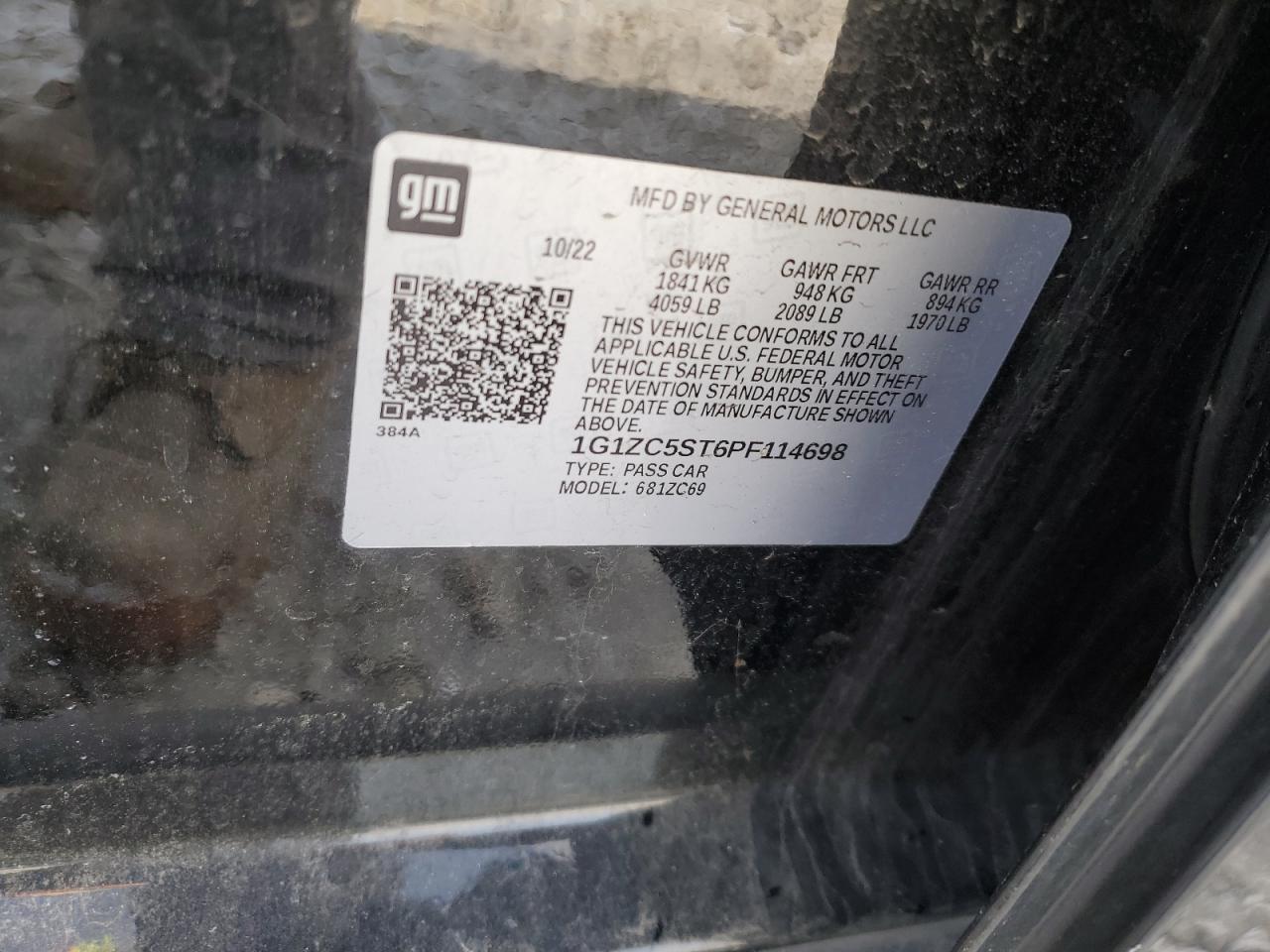 2023 CHEVROLET MALIBU LS VIN:1G1ZC5ST6PF114698