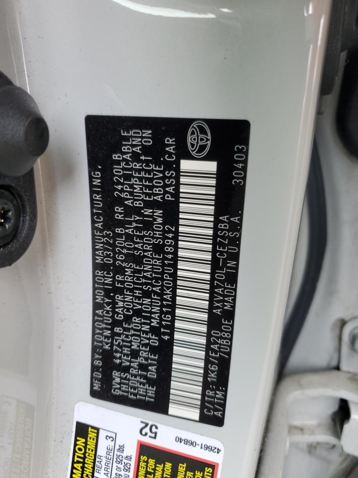 2023 TOYOTA CAMRY SE NIGHT SHADE VIN:4T1G11AK0PU148942