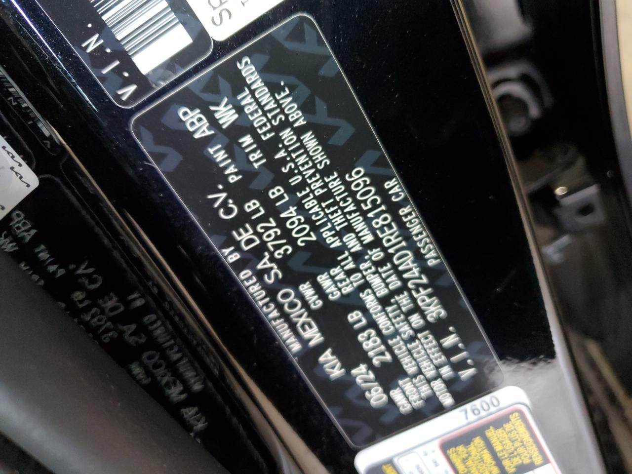 2024 KIA FORTE LX VIN:3KPF24AD1RE815096