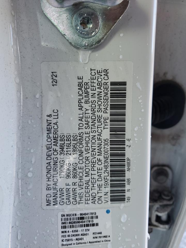 2022 HONDA CIVIC SPORT VIN:19XFL2H83NE007305