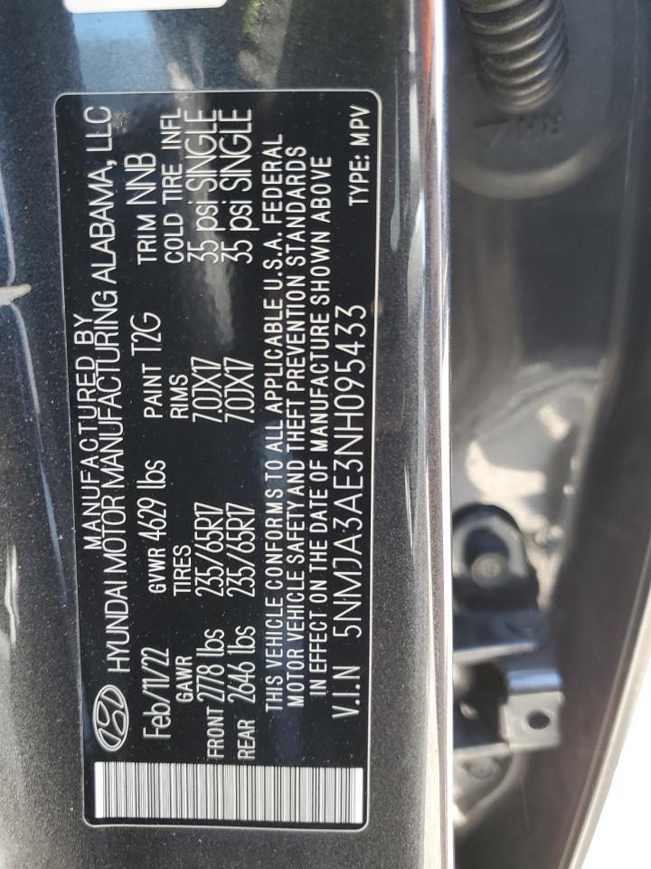 2022 HYUNDAI TUCSON SE VIN:5NMJA3AE3NH095433