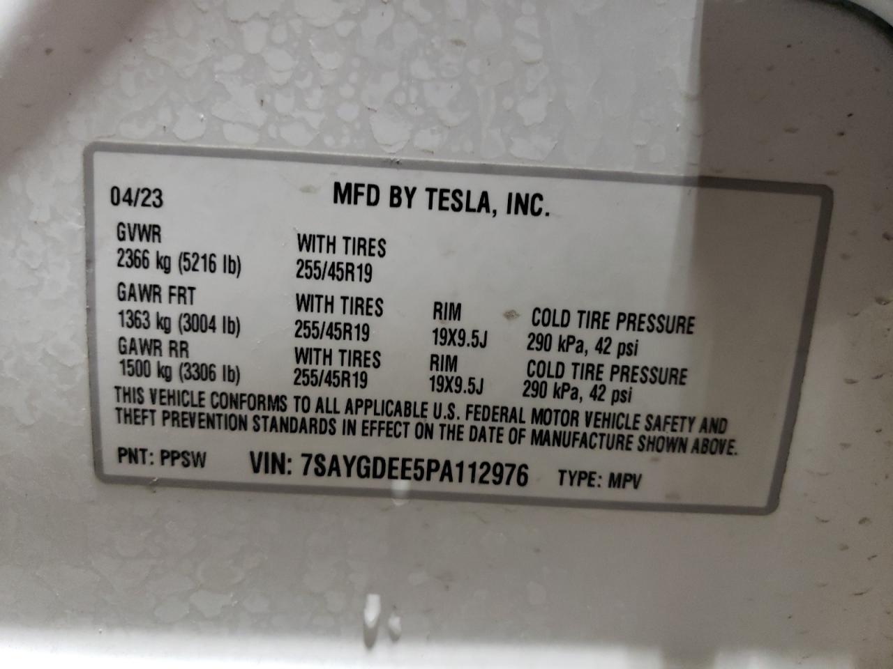 2023 TESLA MODEL Y  VIN:7SAYGDEE5PA112976