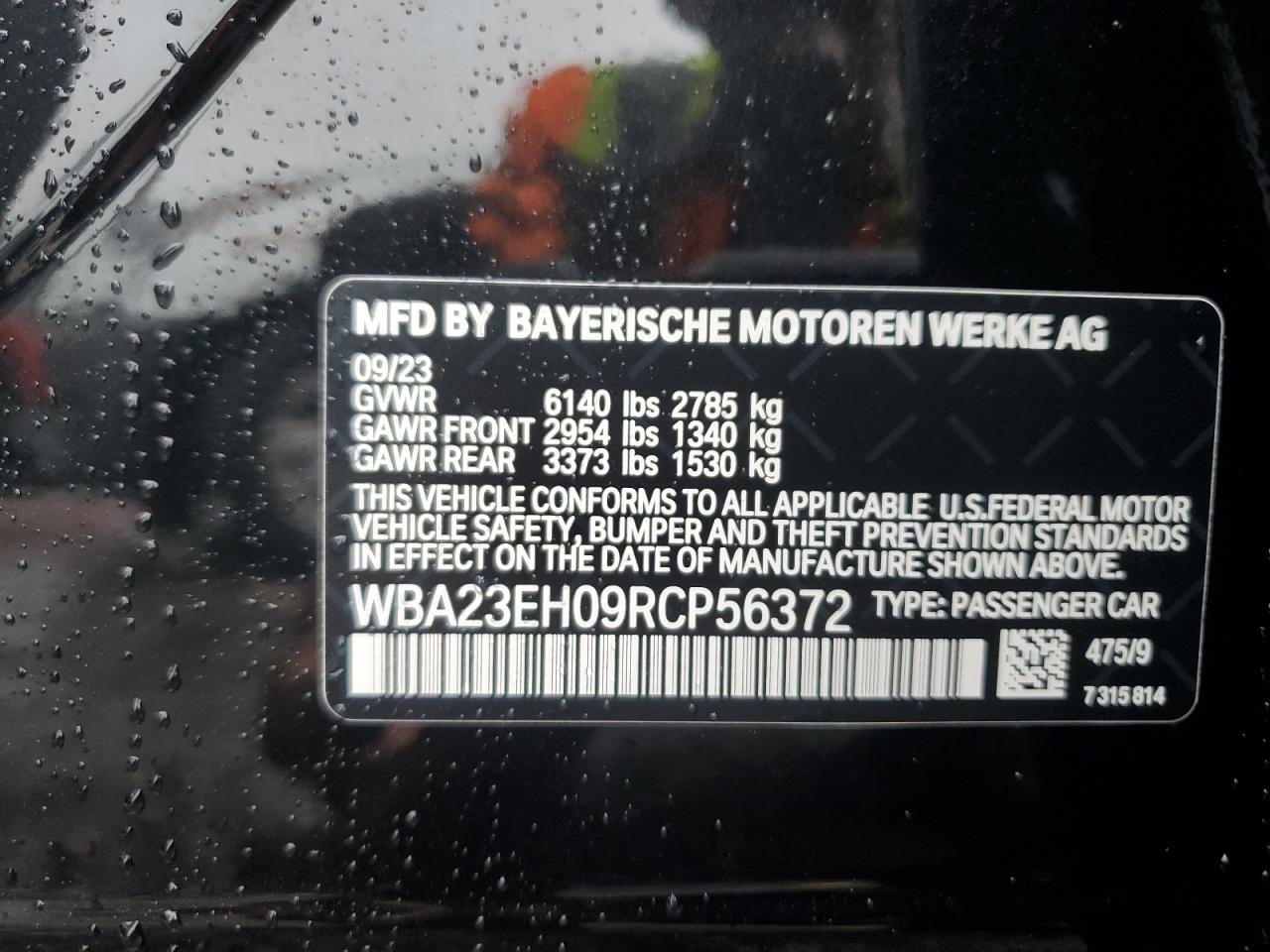 2024 BMW 740 I VIN:WBA23EH09RCP56372