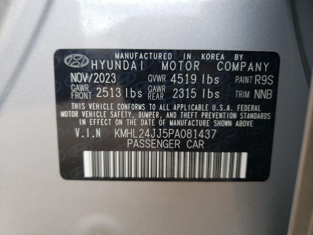 2023 HYUNDAI SONATA HYBRID VIN:KMHL24JJ5PA081437