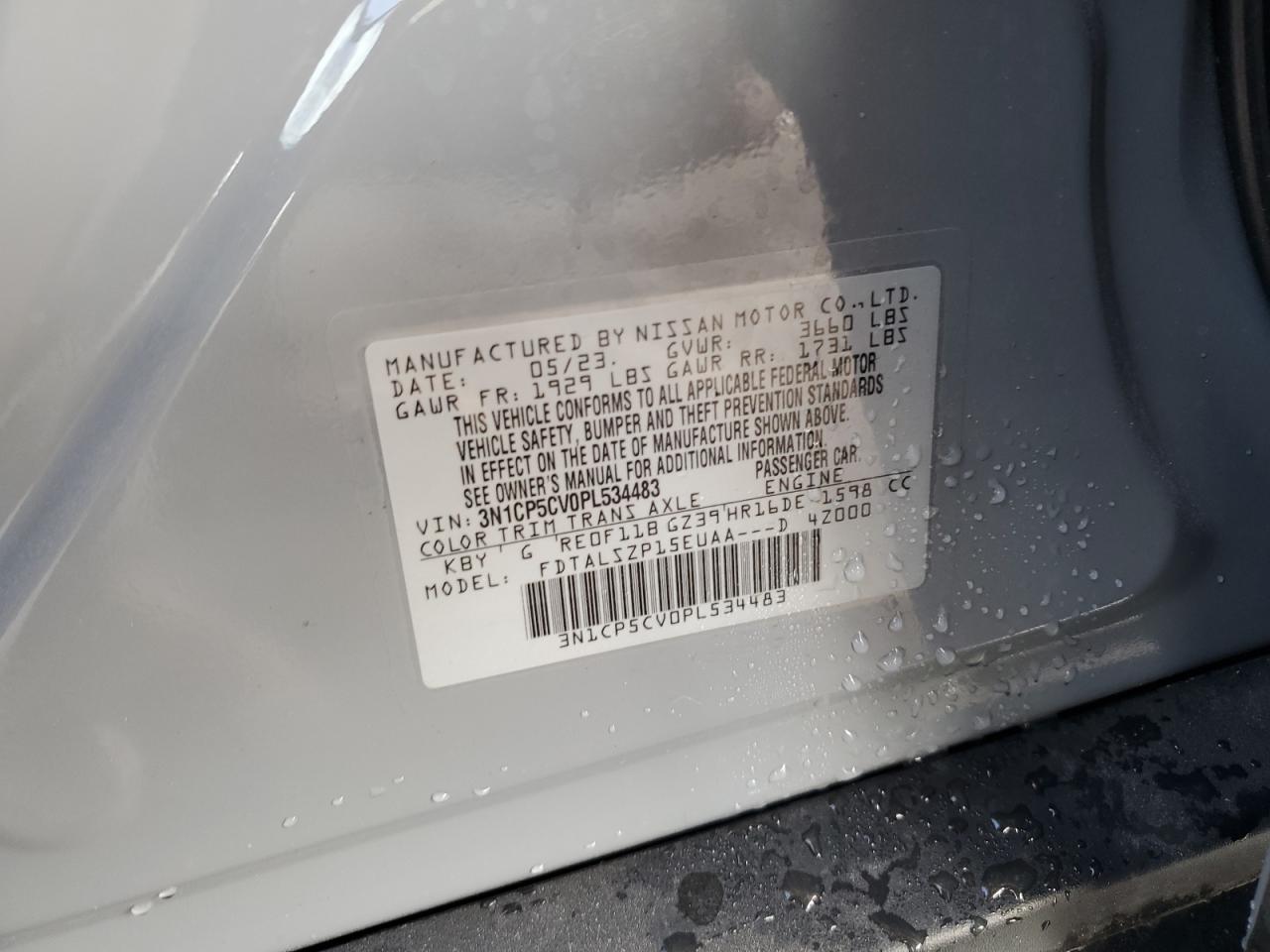 2023 NISSAN KICKS SV VIN:3N1CP5CV0PL534483