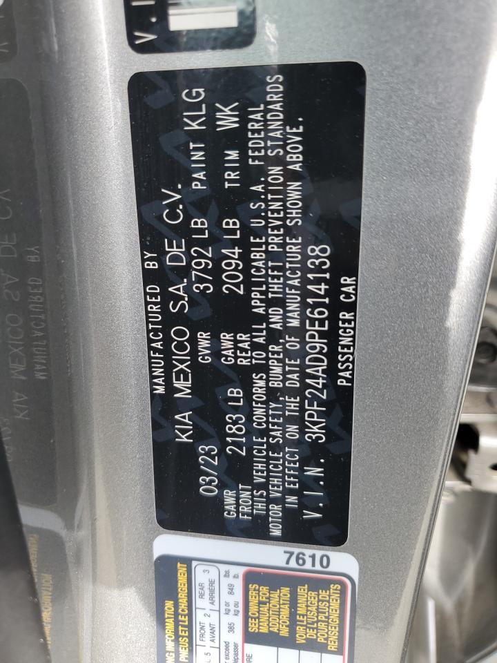 2023 KIA FORTE LX VIN:3KPF24AD9PE614138