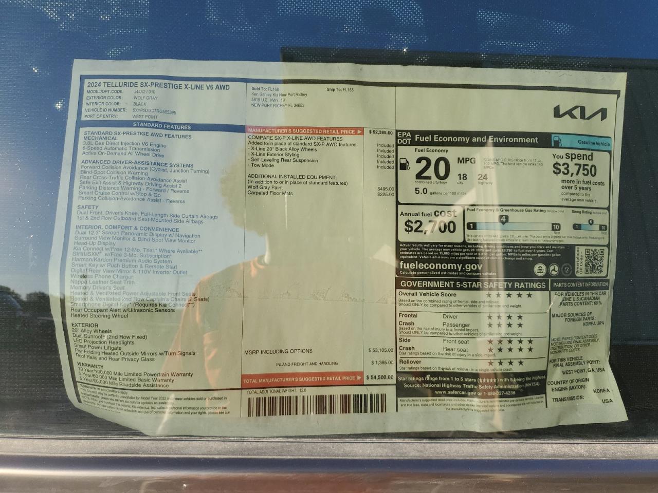 2024 KIA TELLURIDE SX VIN:5XYP5DGC7RG555395