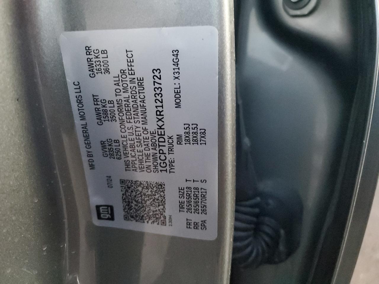 2024 CHEVROLET COLORADO Z71 VIN:1GCPTDEKXR1233723