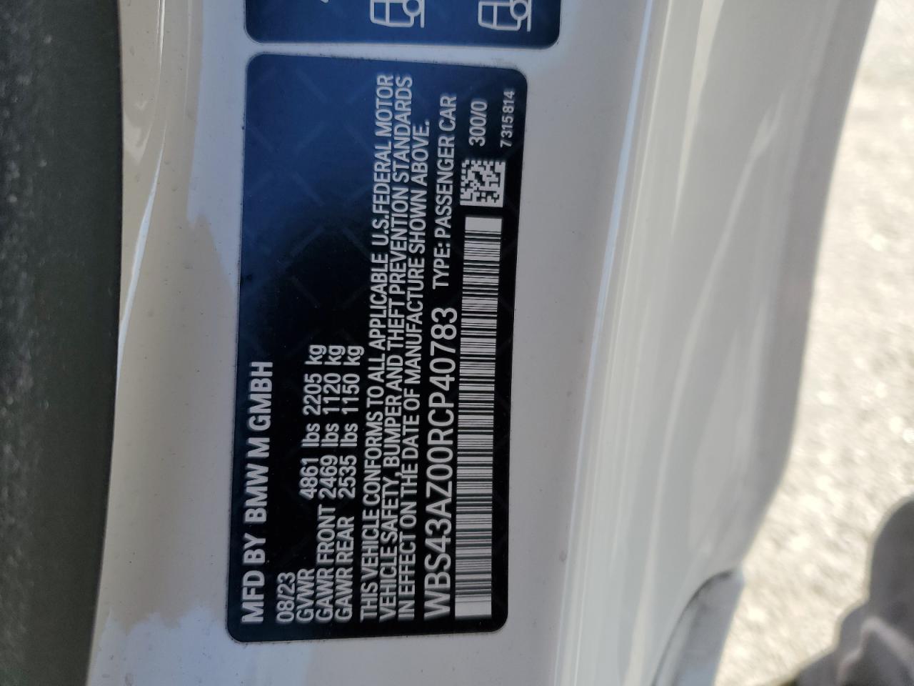 2024 BMW M4 COMPETITION VIN:WBS43AZ00RCP40783