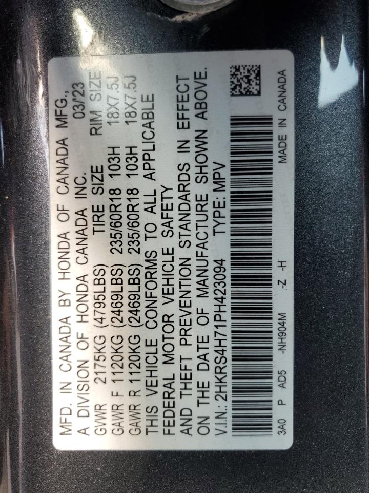2023 HONDA CR-V EXL VIN:2HKRS4H71PH423094