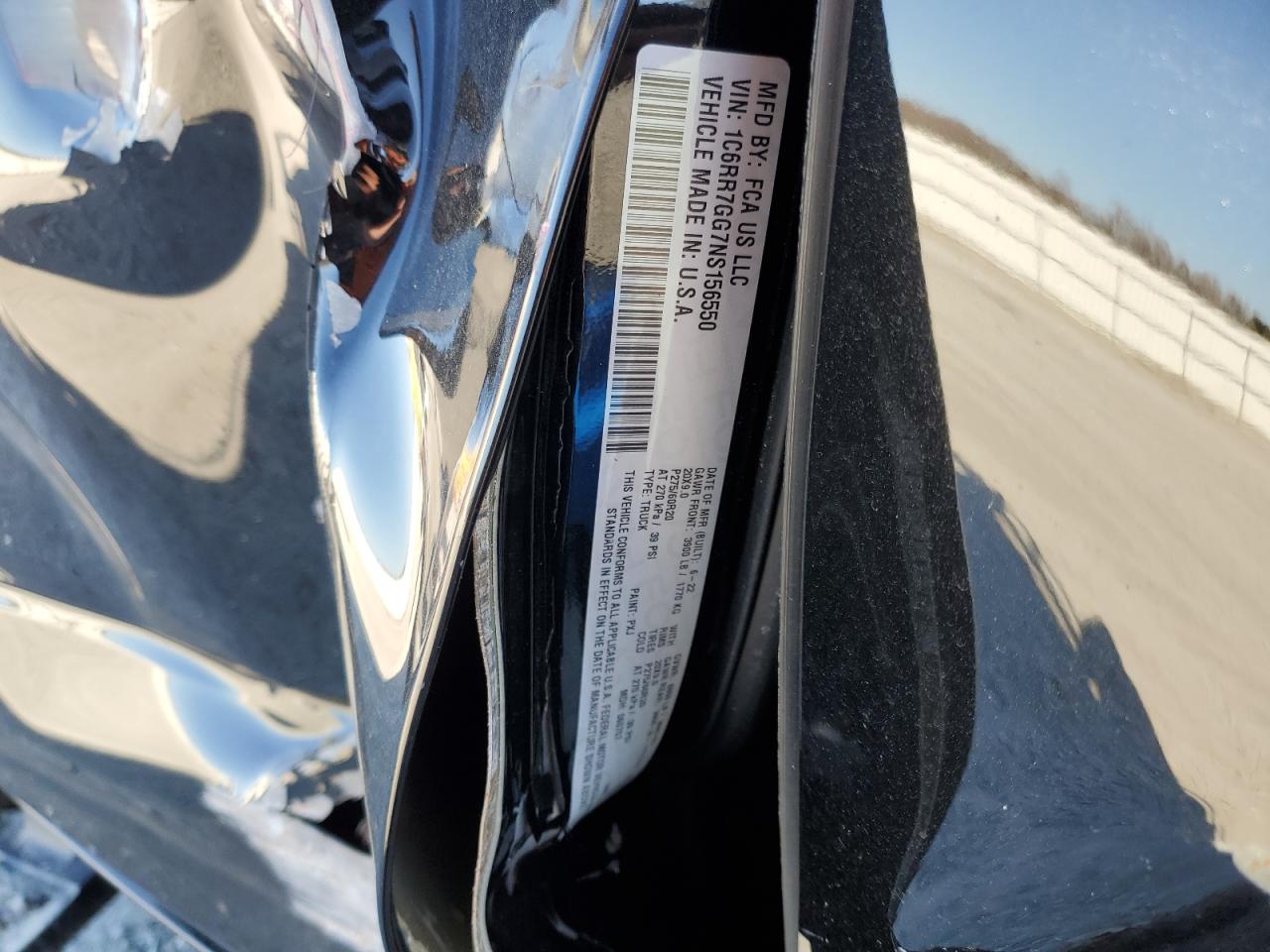 2022 RAM 1500 CLASSIC SLT VIN:1C6RR7GG7NS156550