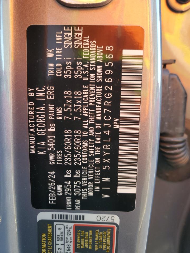 2024 KIA SORENTO S VIN:5XYRL4JC7RG269568