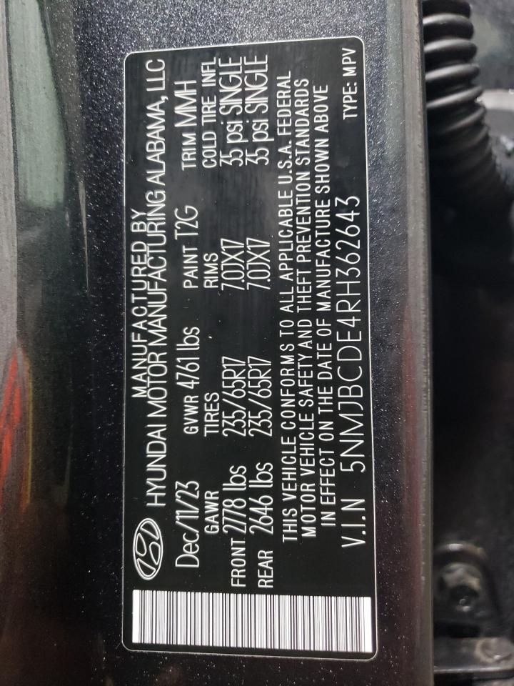 2024 HYUNDAI TUCSON SEL VIN:5NMJBCDE4RH362643