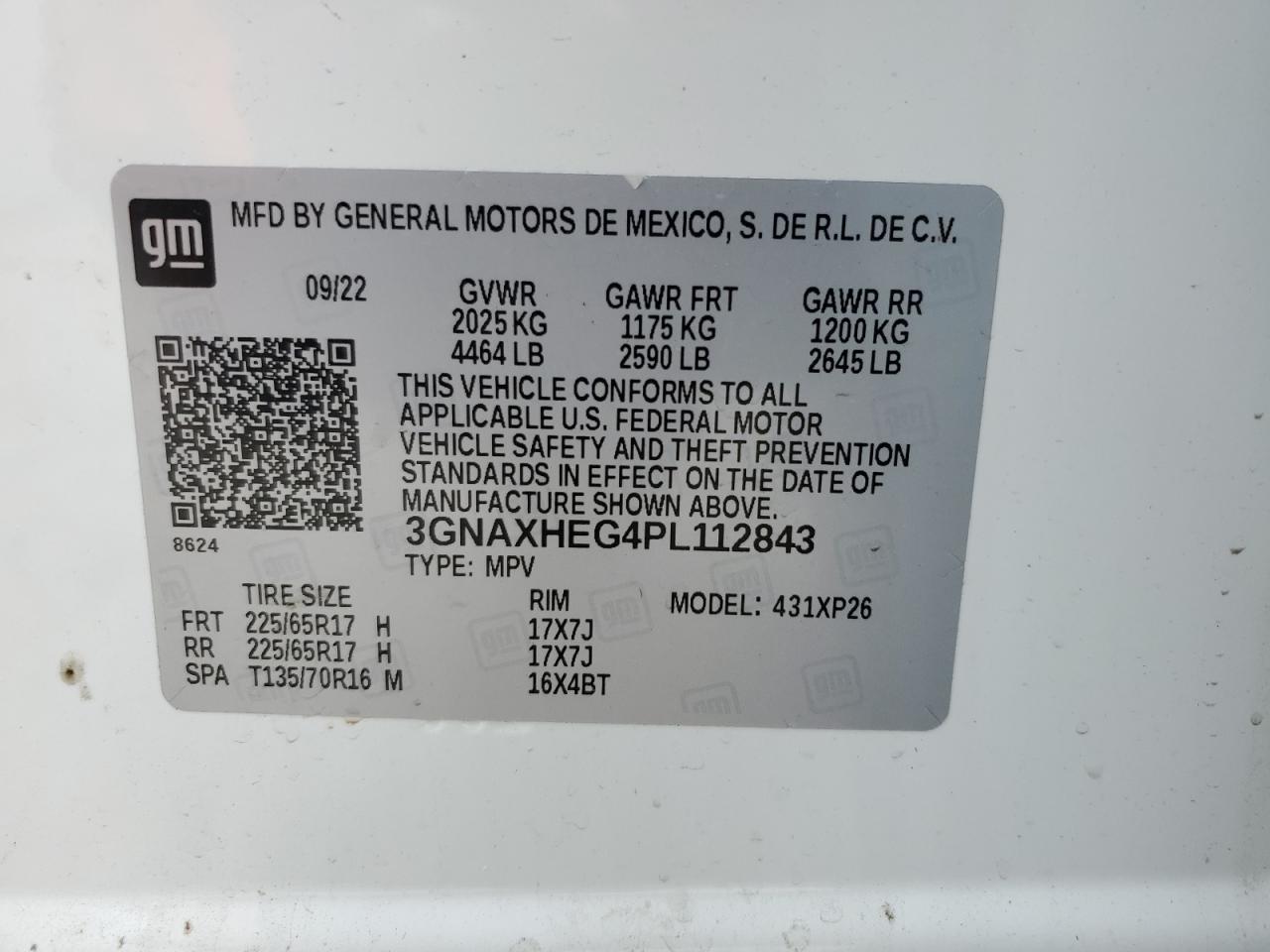 2023 CHEVROLET EQUINOX LS VIN:3GNAXHEG4PL112843