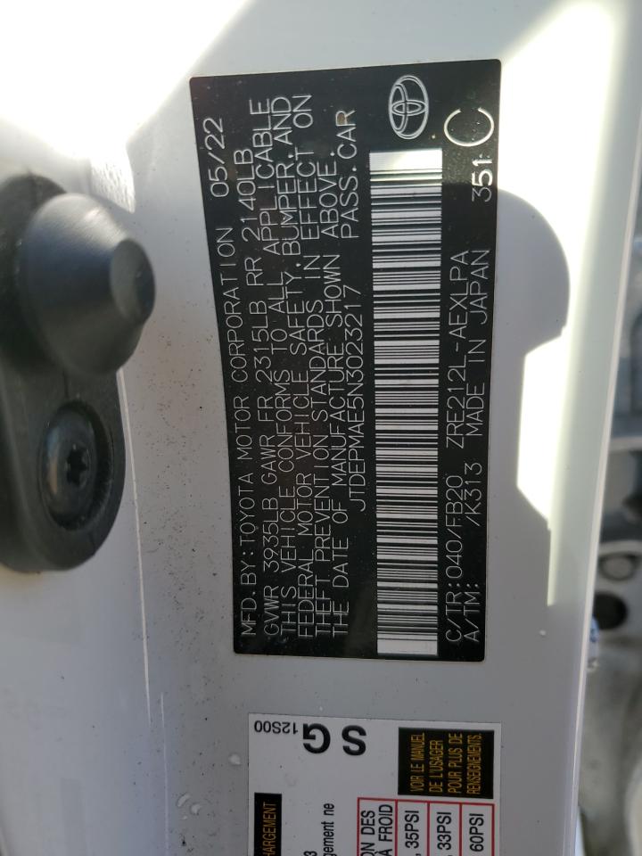 2022 TOYOTA COROLLA LE VIN:JTDEPMAE5N3023217