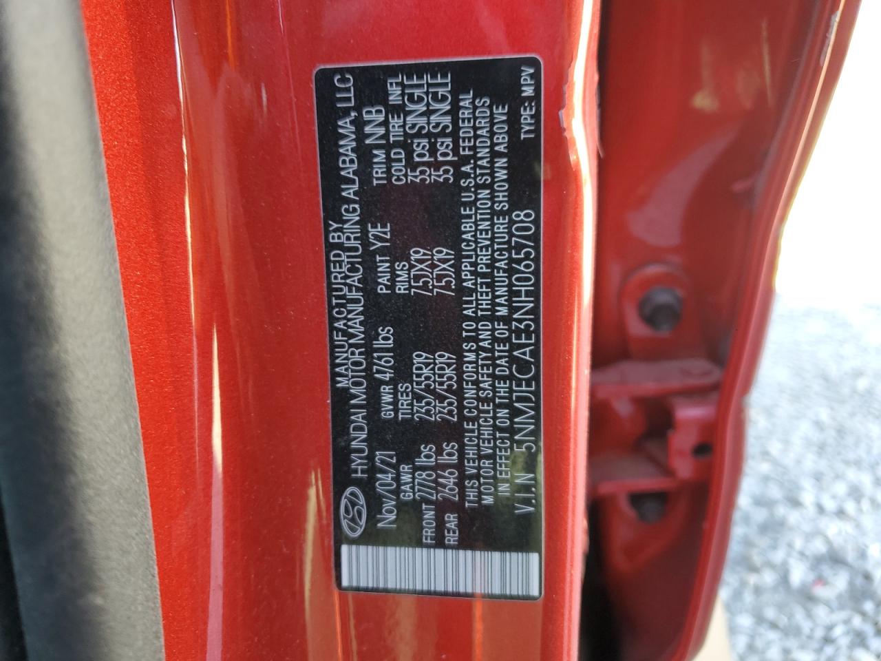 2022 HYUNDAI TUCSON LIMITED VIN:5NMJECAE3NH065708