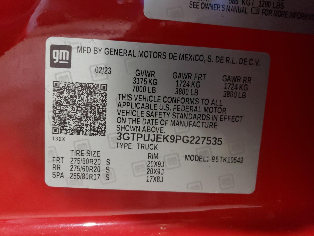 2023 GMC SIERRA K1500 ELEVATION-L VIN:3GTPUJEK9PG227535