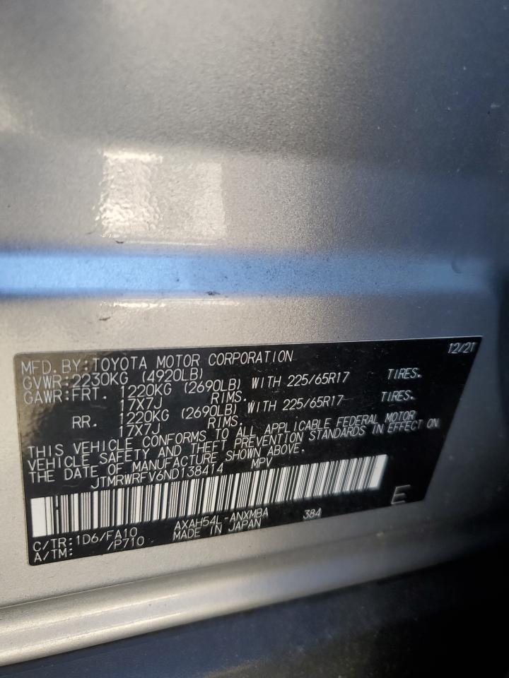 2022 TOYOTA RAV4 XLE VIN:JTMRWRFV6ND138414
