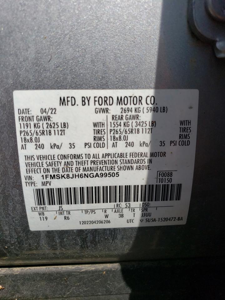 2022 FORD EXPLORER TIMBERLINE VIN:1FMSK8JH6NGA99505