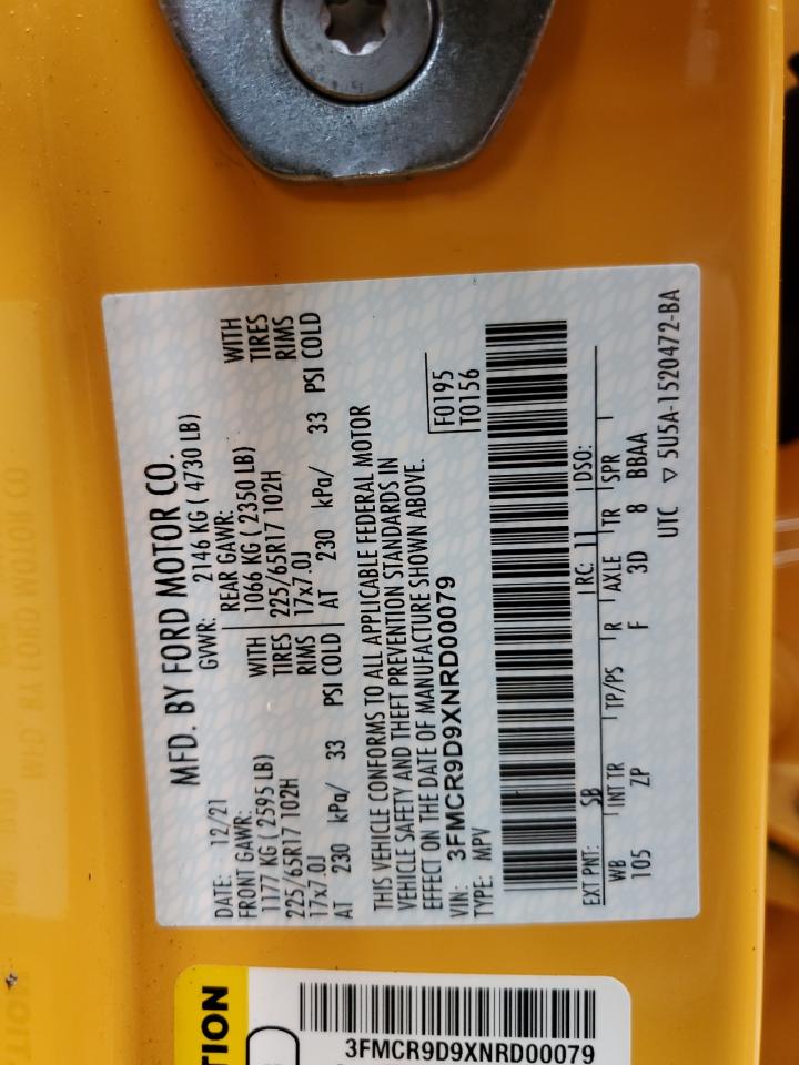 2022 FORD BRONCO SPORT BADLANDS VIN:3FMCR9D9XNRD00079