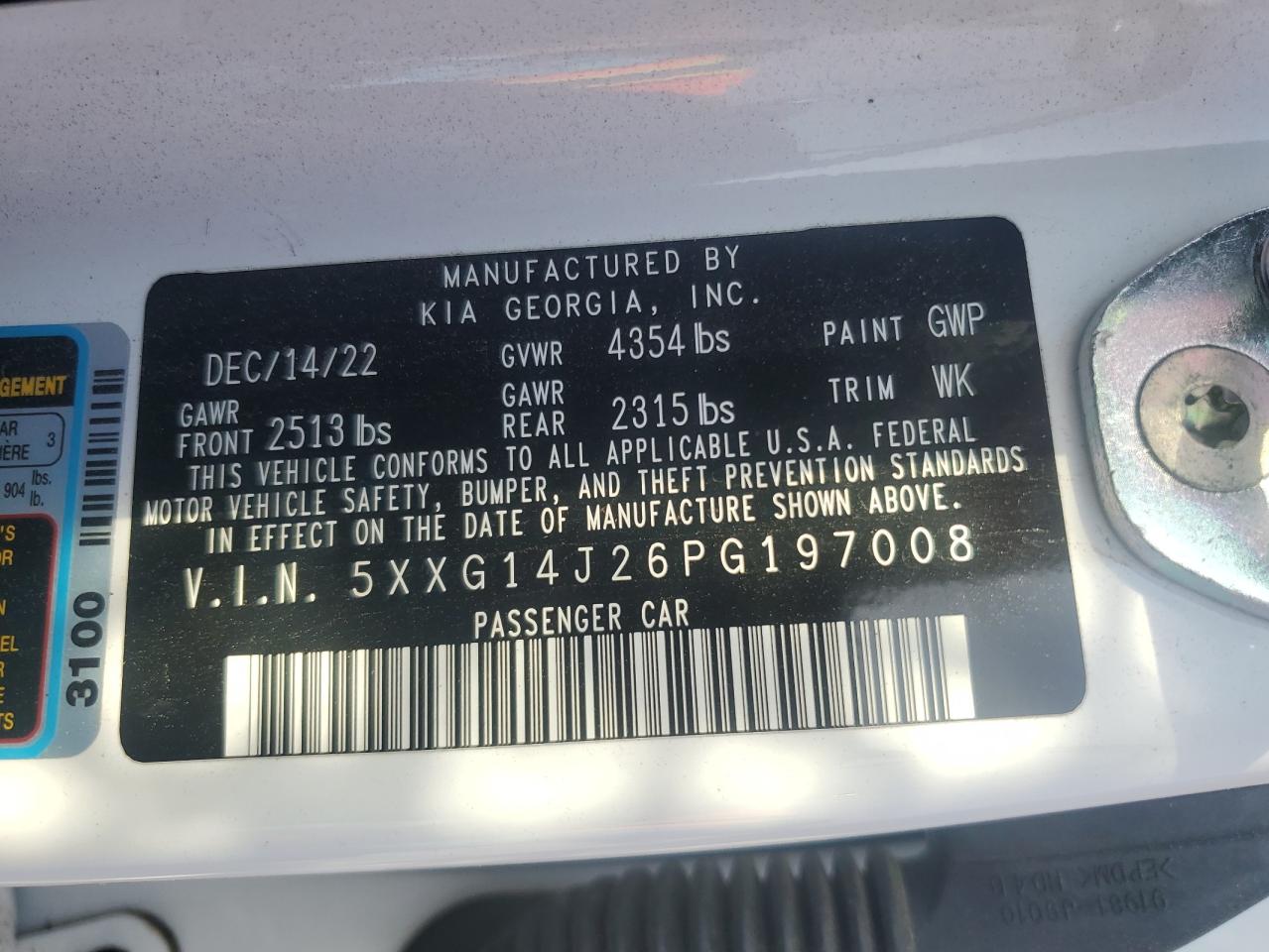 2023 KIA K5 LXS VIN:5XXG14J26PG197008