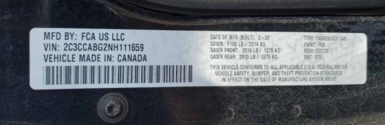 2022 CHRYSLER 300 S VIN:2C3CCABG2NH111659