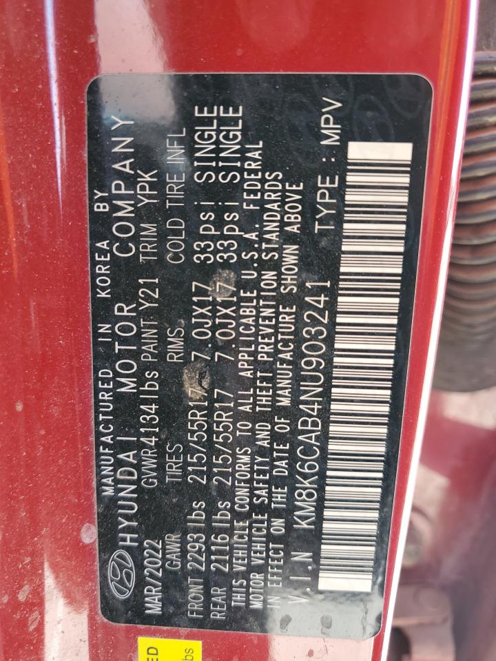 2022 HYUNDAI KONA SEL VIN:KM8K6CAB4NU903241