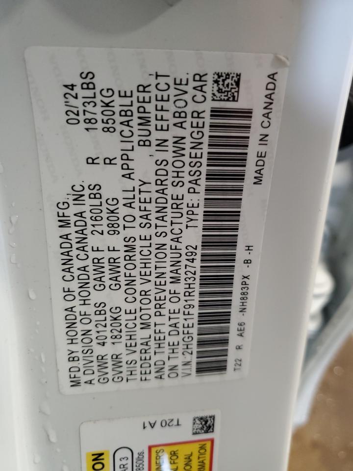 2024 HONDA CIVIC TOURING VIN:2HGFE1F91RH327492
