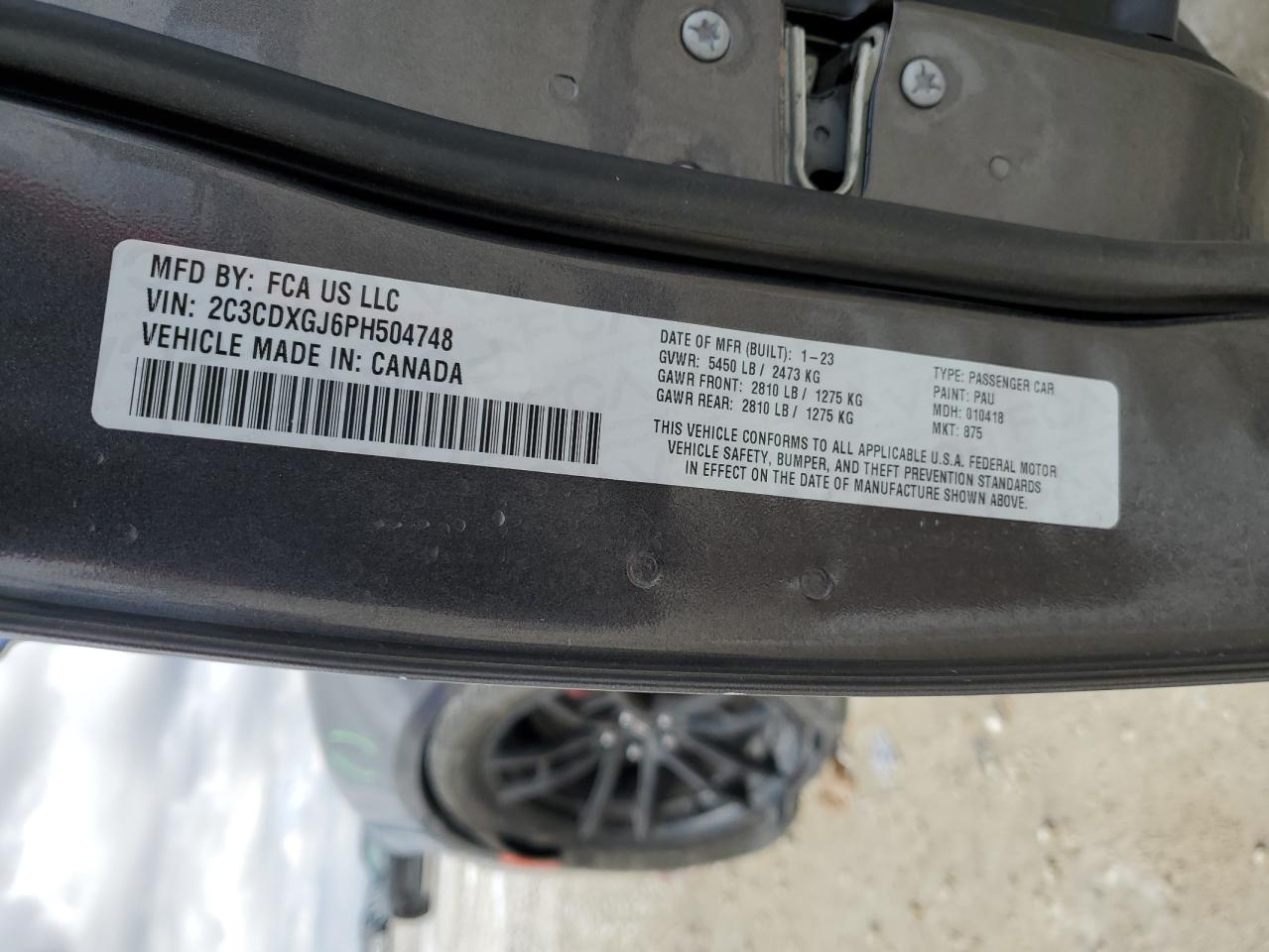 2023 DODGE CHARGER SCAT PACK VIN:2C3CDXGJ6PH504748