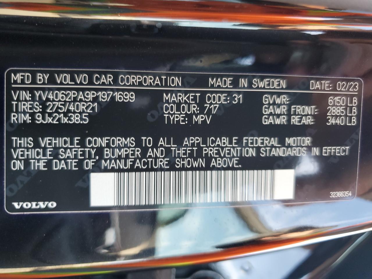 2023 VOLVO XC90 ULTIMATE VIN:YV4062PA9P1971699