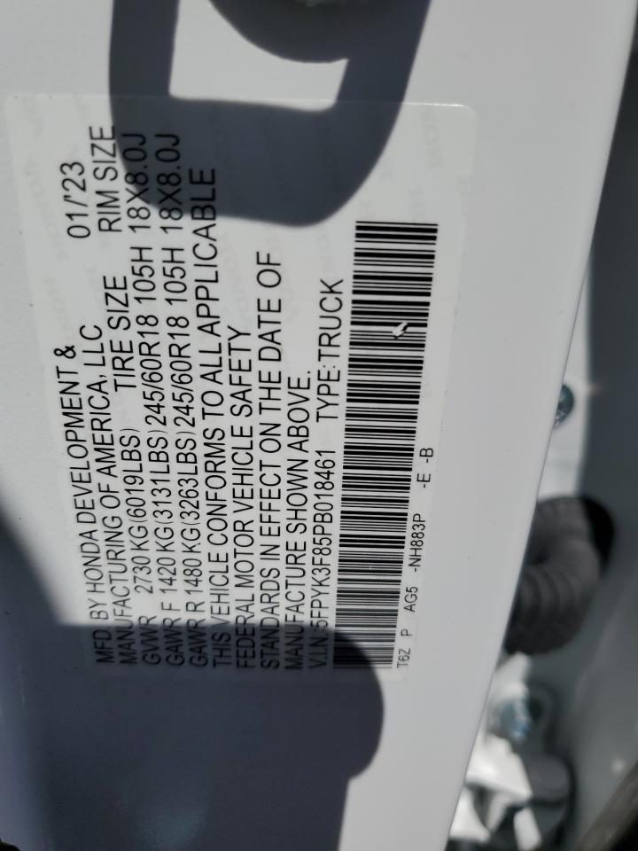 2023 HONDA RIDGELINE BLACK EDITION VIN:5FPYK3F85PB018461