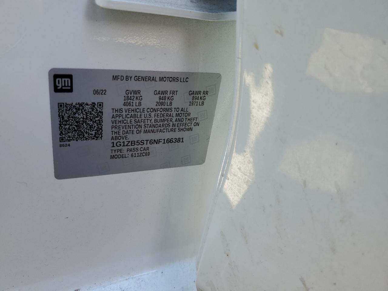 2022 CHEVROLET MALIBU LS VIN:1G1ZB5ST6NF166381