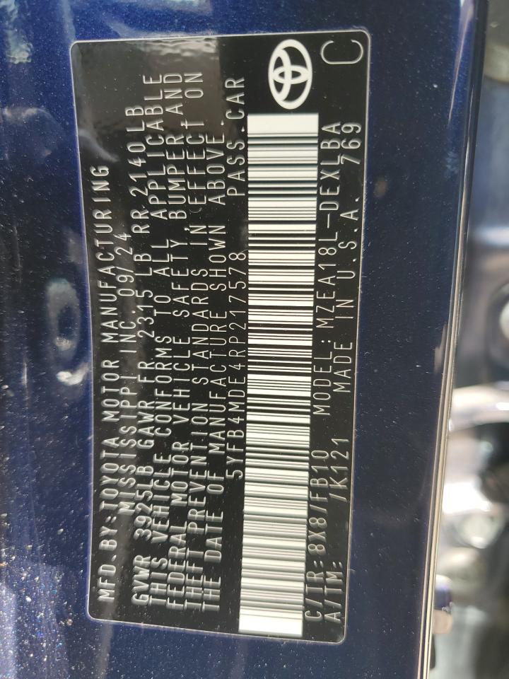 2024 TOYOTA COROLLA LE VIN:5YFB4MDE4RP217578