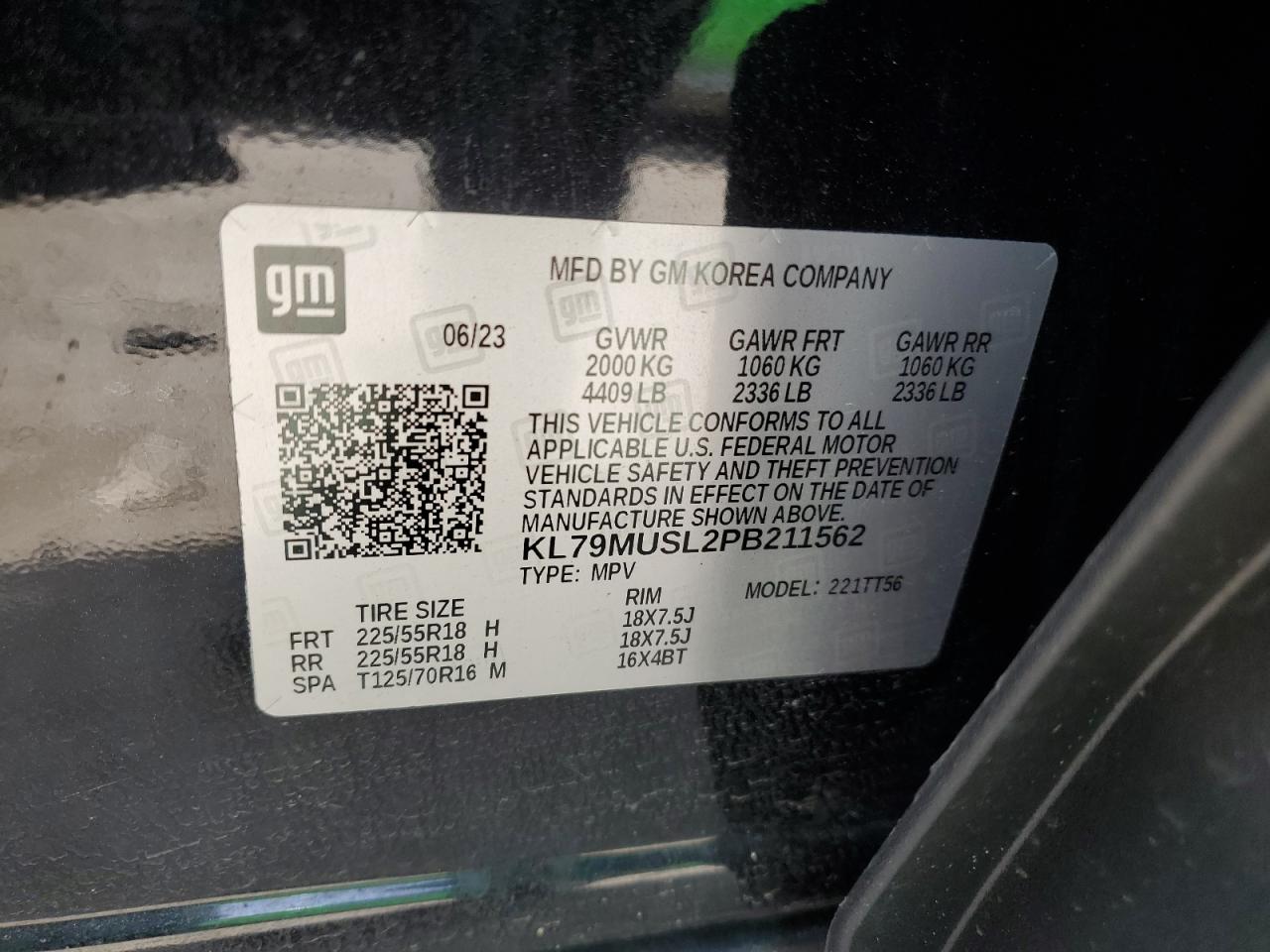 2023 CHEVROLET TRAILBLAZER RS VIN:KL79MUSL2PB211562