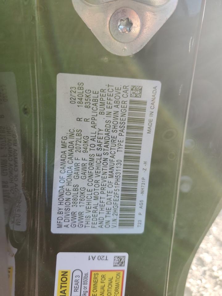 2023 HONDA CIVIC SPORT VIN:2HGFE2F51PH531130
