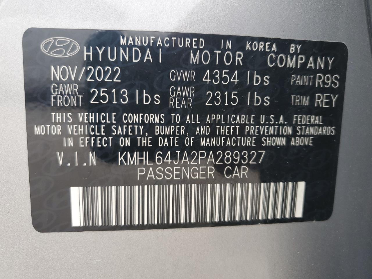 2023 HYUNDAI SONATA SEL VIN:KMHL64JA2PA289327