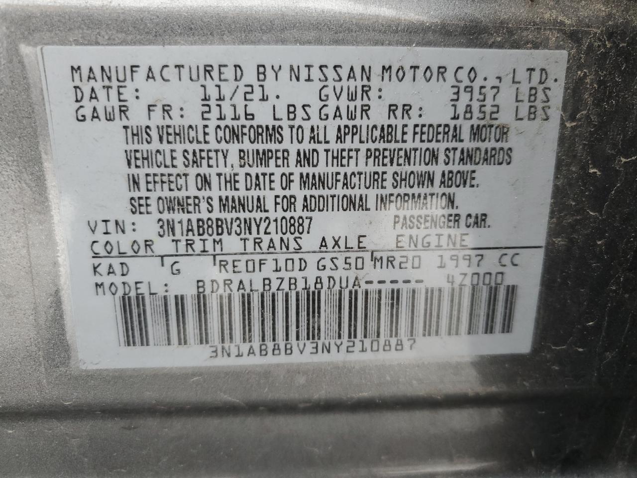2022 NISSAN SENTRA S VIN:3N1AB8BV3NY210887