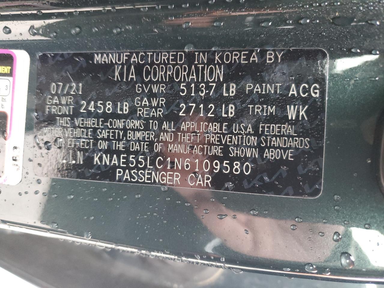 2022 KIA STINGER GT2 VIN:KNAE55LC1N6109580