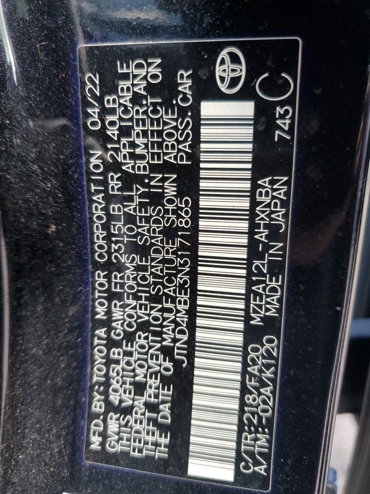 2022 TOYOTA COROLLA SE VIN:JTND4MBE3N3171865