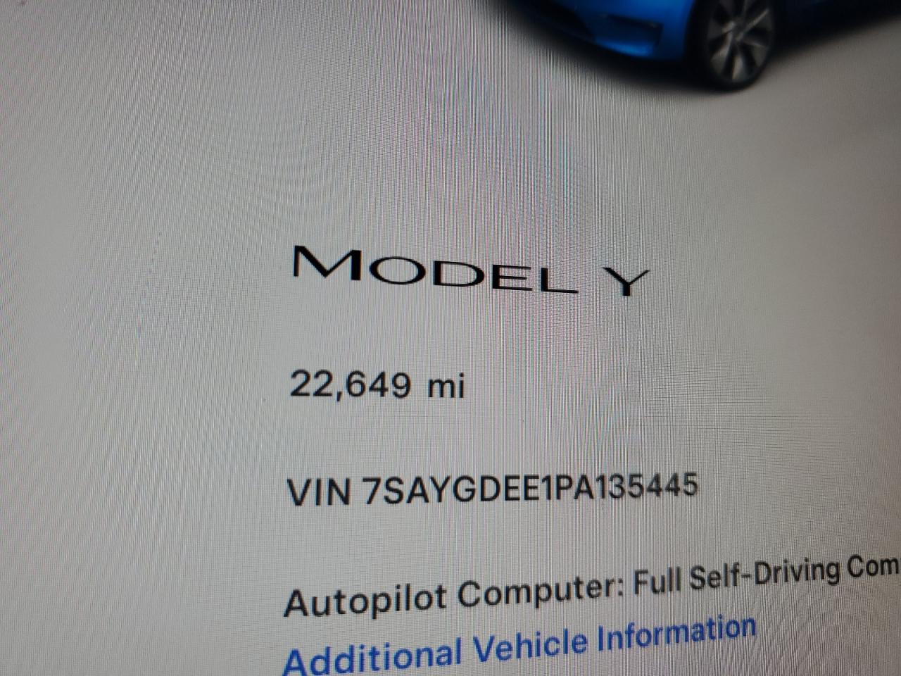 2023 TESLA MODEL Y  VIN:7SAYGDEE1PA135445