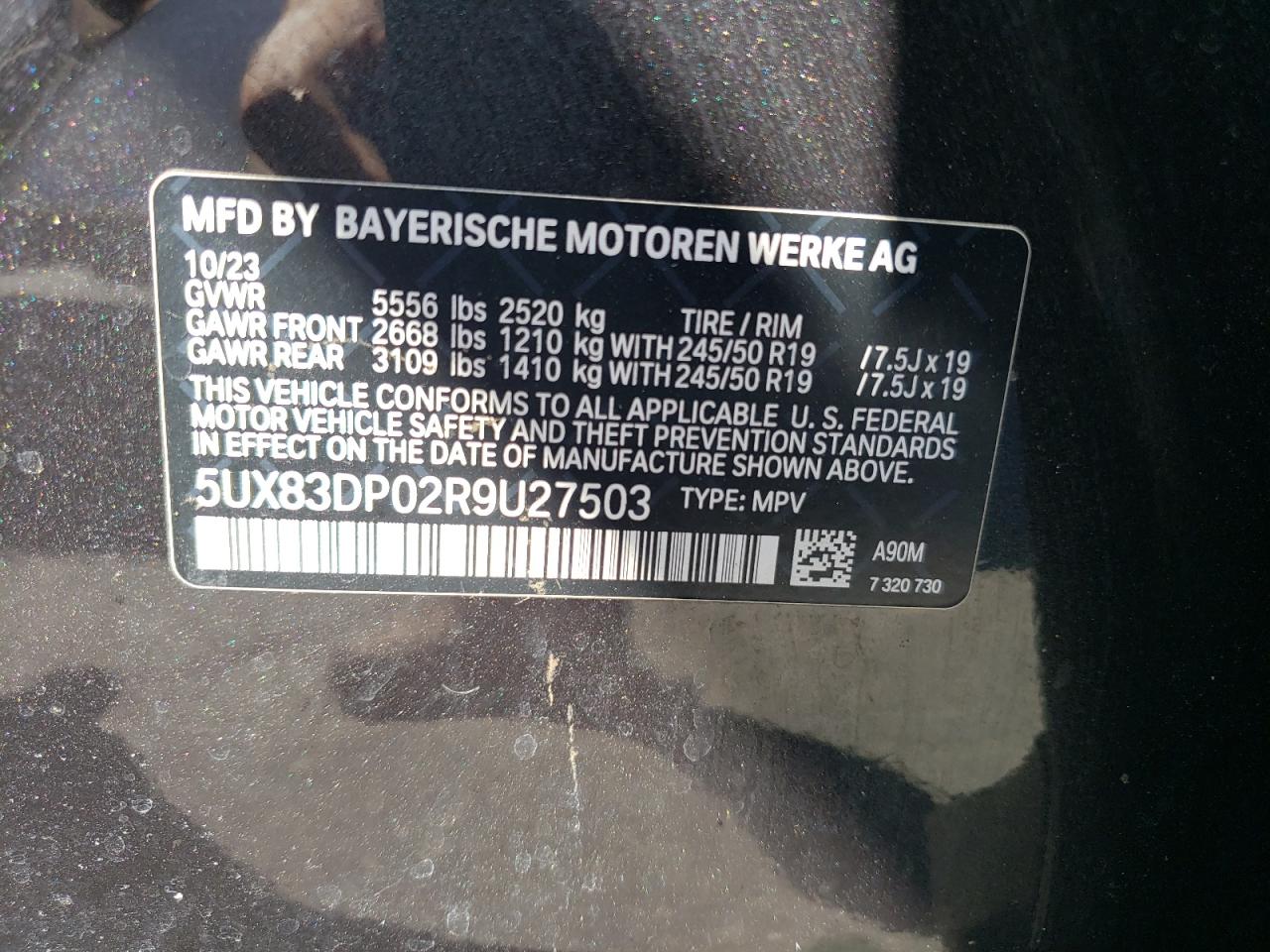 2024 BMW X3 M40I VIN:5UX83DP02R9U27503