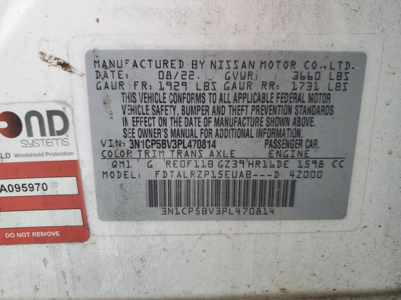 2023 NISSAN KICKS S VIN:3N1CP5BV3PL470814