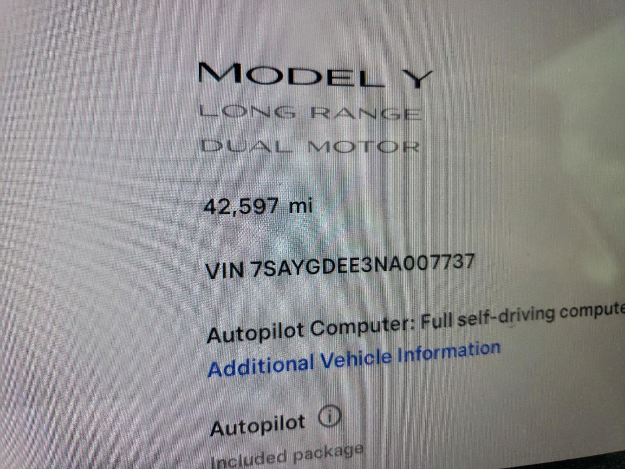 2022 TESLA MODEL Y  VIN:7SAYGDEE3NA007737