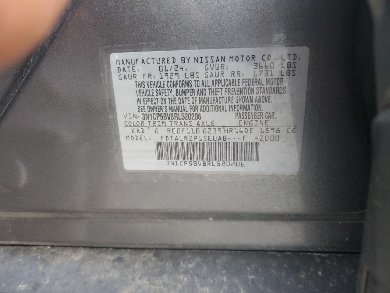 2024 NISSAN KICKS S VIN:3N1CP5BV8RL520206