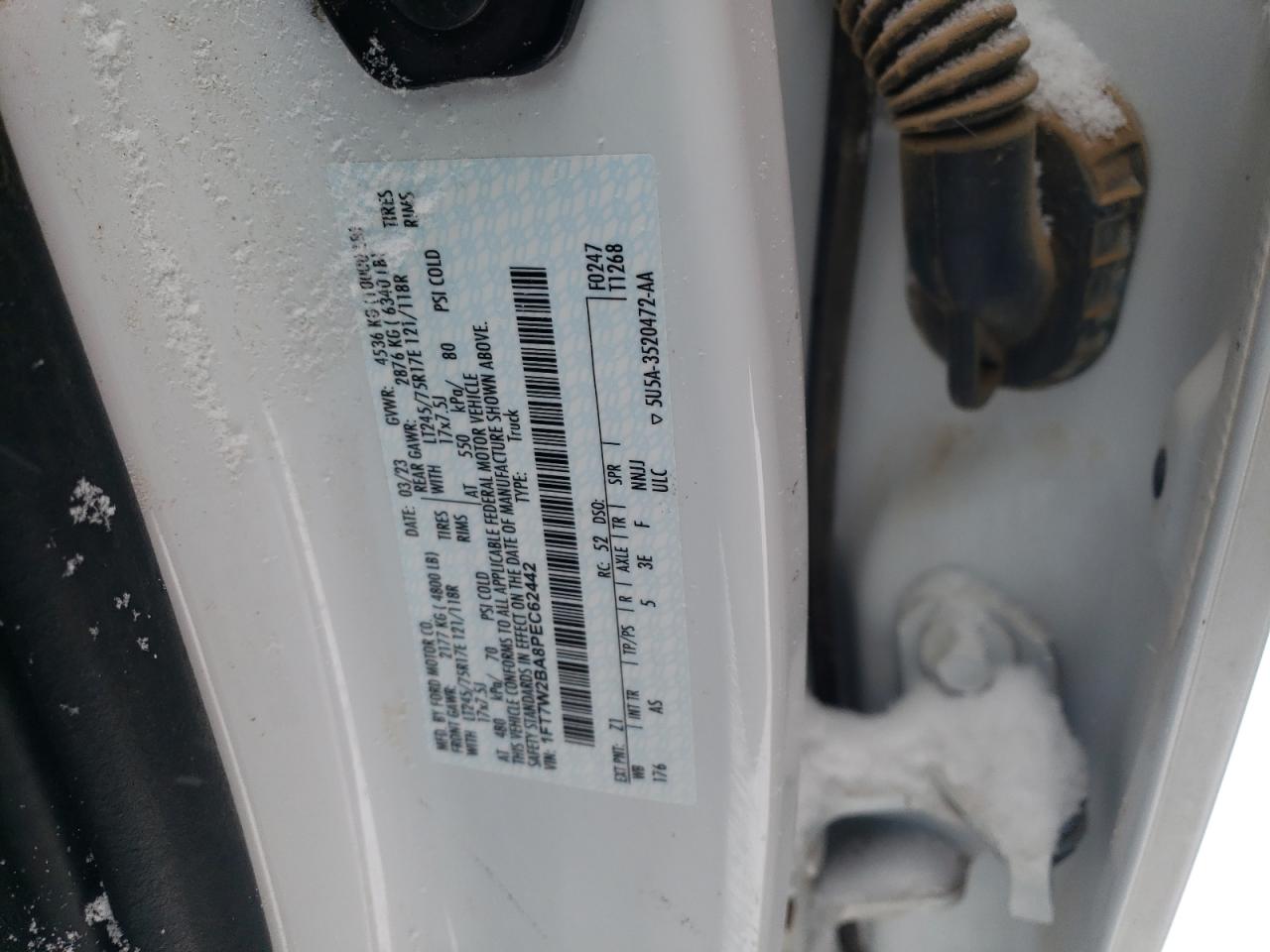 2023 FORD F250 SUPER DUTY VIN:1FT7W2BA8PEC62442