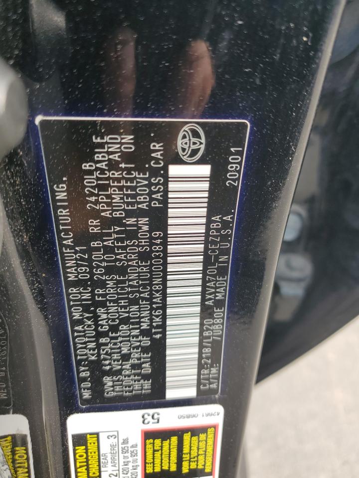 2022 TOYOTA CAMRY XSE VIN:4T1K61AK8NU003849